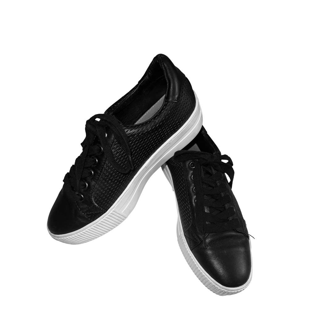 HALOGEN Black Leather Textured Platform Lace-up Sneakers Size 6.5 - Picture 6 of 11